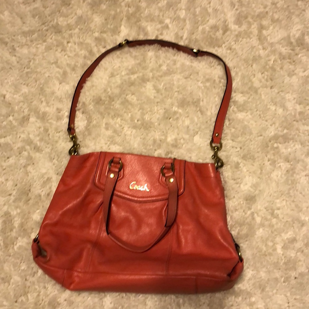 Coral Coach bag with removable shoulder strap